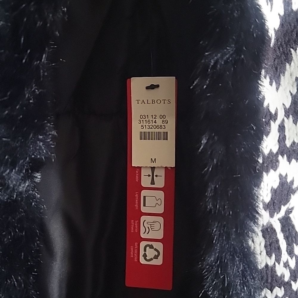 Talbots- blk/ iv knit vest with faux fur trim. M. NWT - Picture 3 of 6